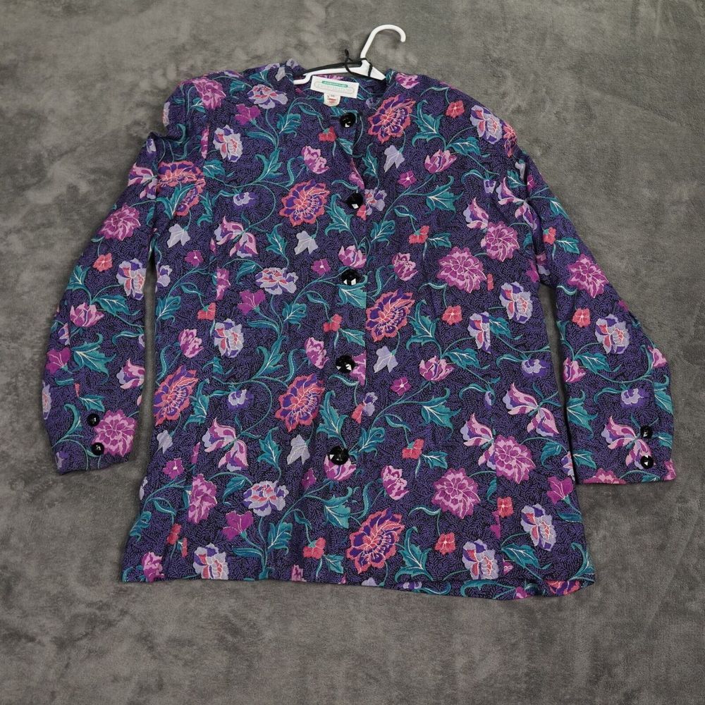 VTG Jane Schaffhausen Belle France Womens 18 Blue Floral Jacket Top Blouse Lined
